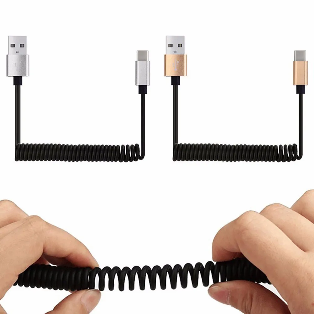 

1M Spring Coiled Retractable USB-A Male to USB 3.1 Type-C Data Charging Cable for Mobile Phone Universal phone #YL10