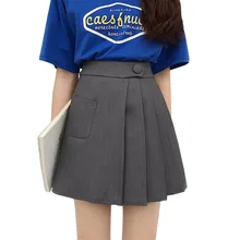 Для женщин модная короткая юбка Harajuku с карманами и высокой посадкой трапециевидной формы одноцветная юбка Женский сексуальные мини плиссированная юбка плюс Размеры Q428
