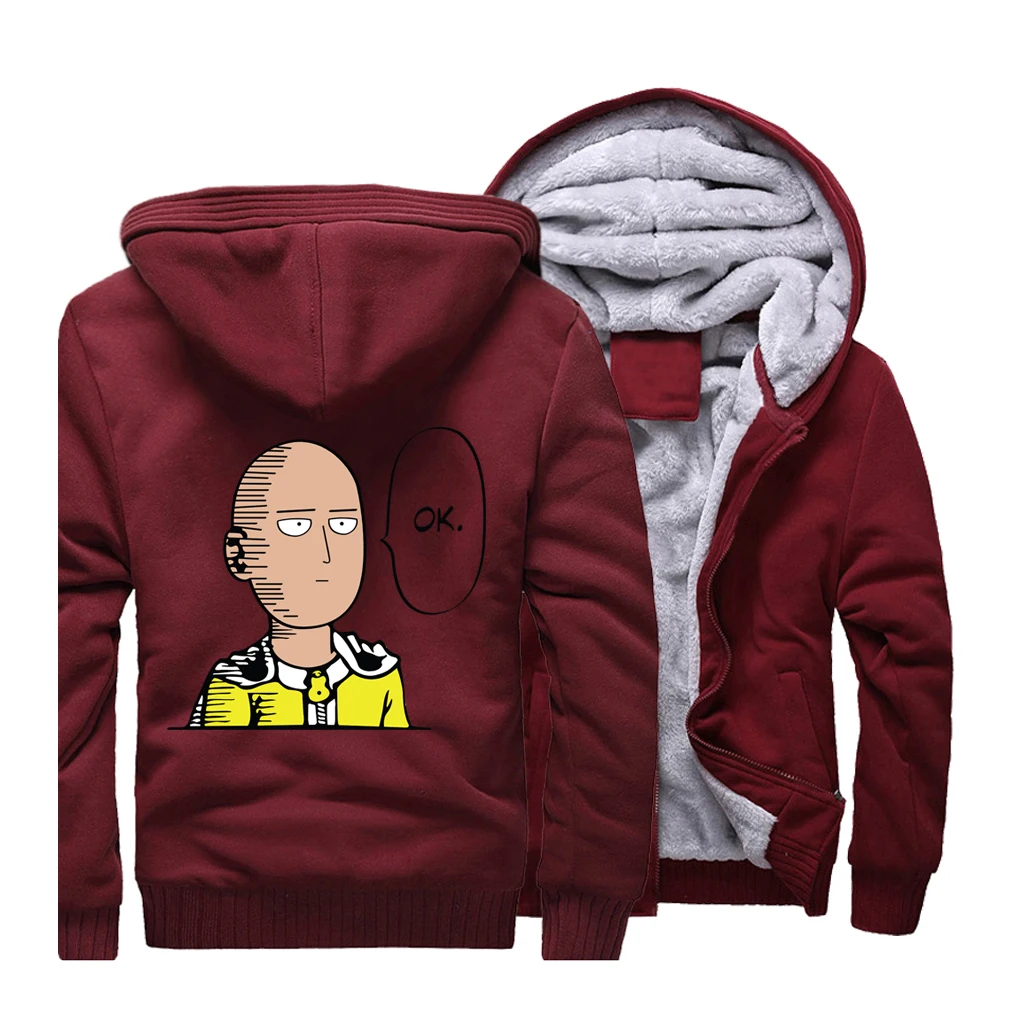 Японское аниме ONE PUNCH MAN Hero уличная толстовка с изображением Сайтама Мужская Флисовая Толстая спортивная куртка с капюшоном - Цвет: wine red