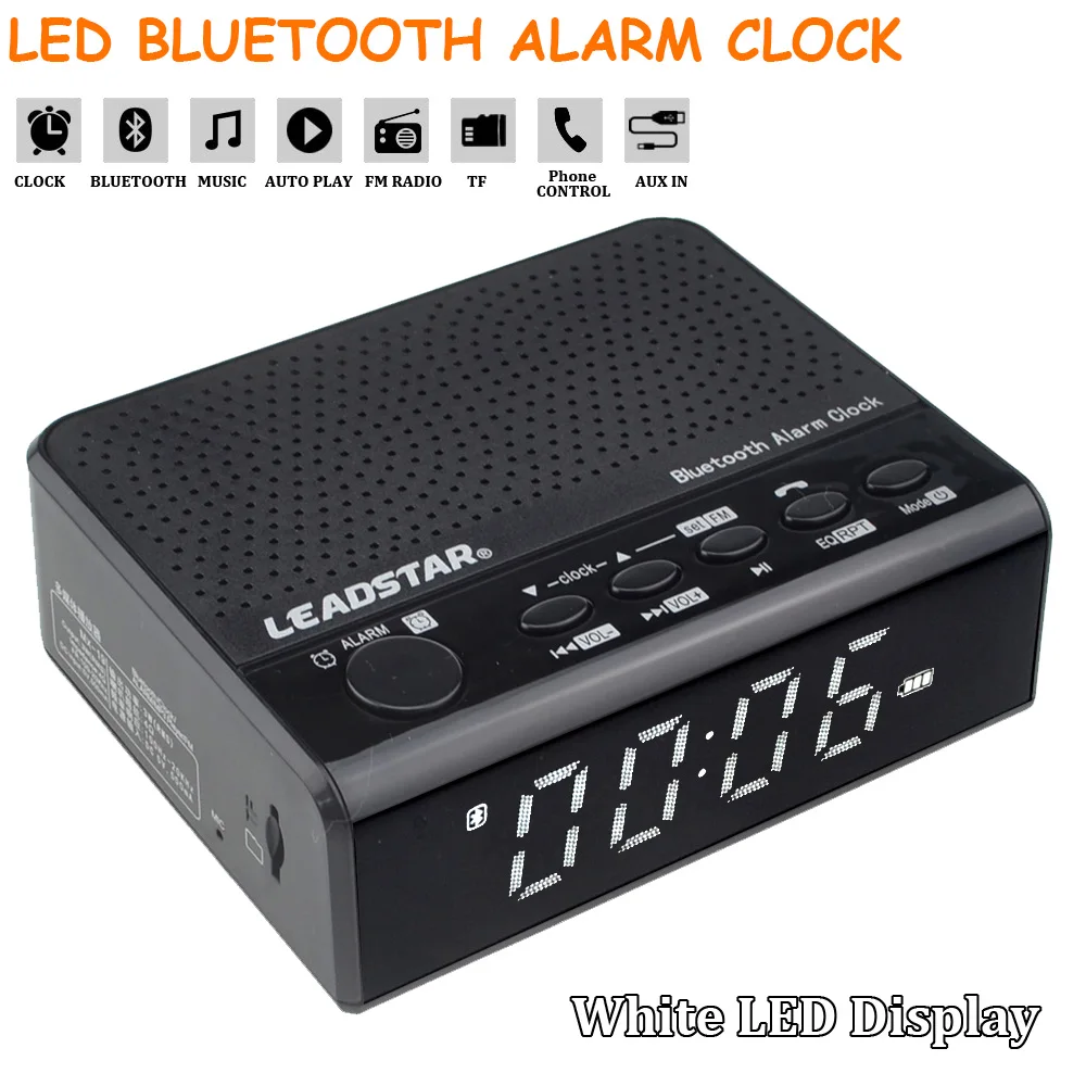 

Multi-function Digital LED Wireless Bluetooth Alarm Clock Stereo Speaker Support TF with Hands-free Call Alarm Clocks With Mic