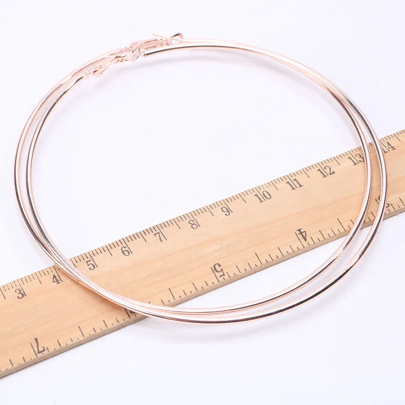 NEW Steampunk Rose Gold Color Big Hoop Earrings Si...