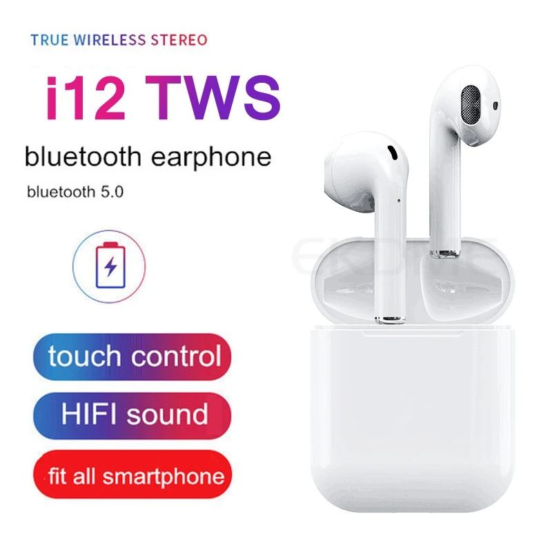 

I12 TWS Wireless Bluetooth I12 TWS Touch Earphone Earbuds With Charging Box 3D Stereo For Iphone XS XR In-Ear Ear Phone + Case