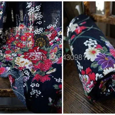 100 см* 140 см большой цветочный принт ткань косплей кимоно материал ручной работы diy домашний китайский этнический платье ткань черный