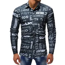 FeiTong/рубашка с длинным рукавом, Мужская винтажная рубашка с рисунком, Мужская модная блуза с буквенным принтом, Повседневная тонкая рубашка с длинным рукавом, топы