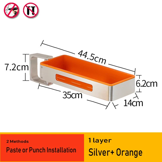 Кухонные стеллажи из алюминиевого сплава, держатели, вращающийся многослойный настенный стеллаж для приправ, стойка для хранения в ванной, 08168 - Цвет: Silverorange 1 layer