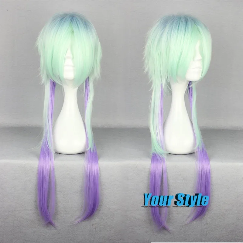 78 cm panjang hijau dan ungu warna Ombre wig Cosplay 