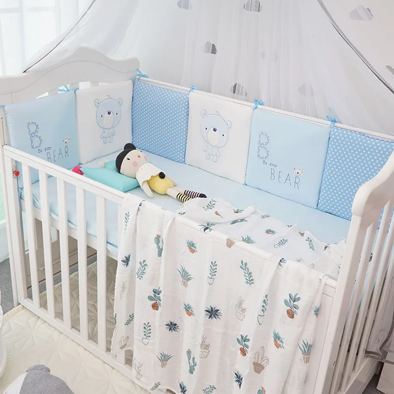 6Pcs/set Infant Baby Bed Bumper Cotton Bed Crib Cushion Protector,100% Cotton Baby Boys and Girls Unisex Cartoon Bumpers 30*30*6
