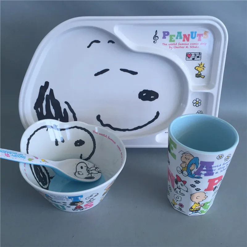

Cartoon Melamine children tableware 4pcs / set baby dishes Plate bowl cup Spoon Dinnerware feeding Set food container
