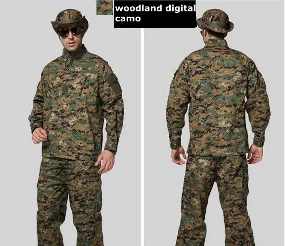 Военная лесная камуфляжная форма армейская боевая униформа охотничий костюм военная игра униформа пальто+ брюки - Цвет: woodland digital