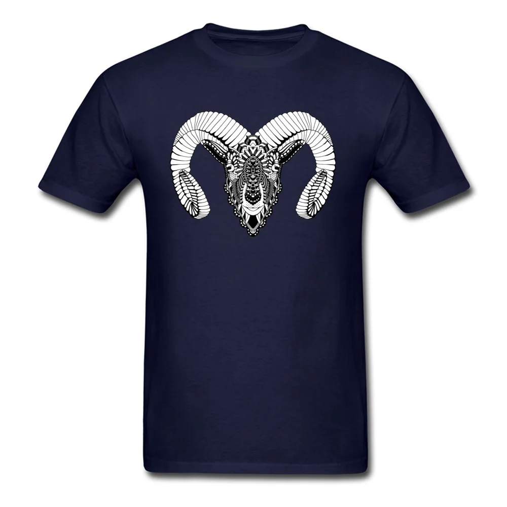Aries with horns Simple Style Summer/Fall 100% Cotton Round Collar Men's Tops Shirts Design Tshirts Funky Short Sleeve T-shirts Aries with horns navy