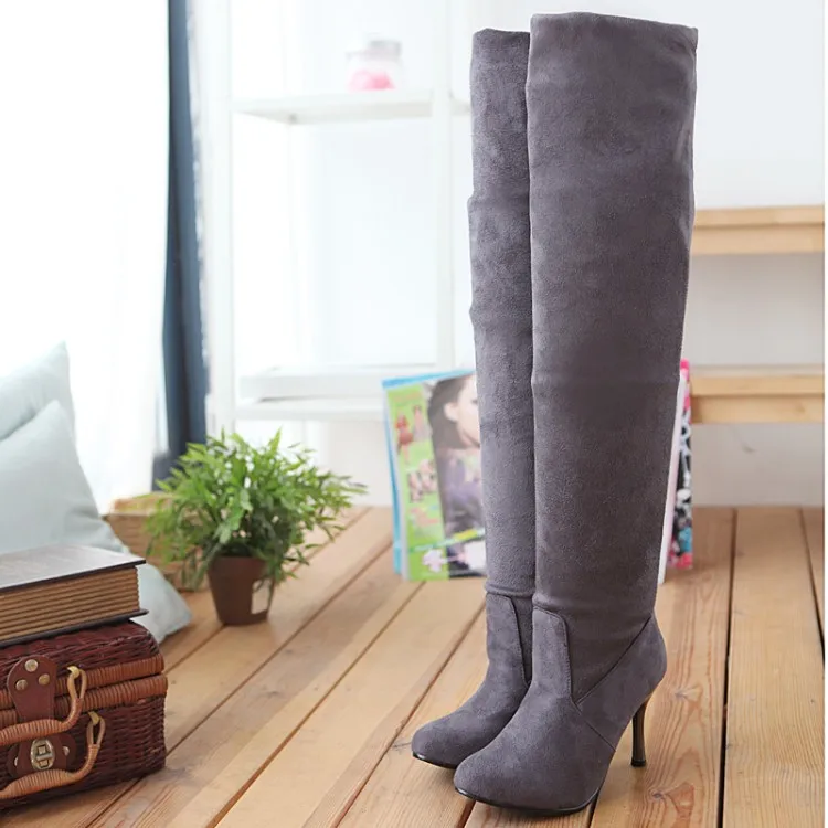 Flock Over The Knee High Boots Women Big Size 34-43 Thigh High Cheap Boots Female Sexy High Thin Heel Dress Shoes Woman MAZIAO