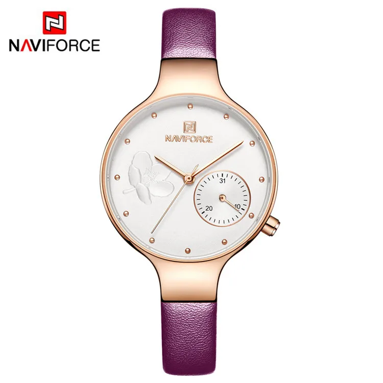 NAVIFORCE женские часы люксовый бренд кожаные женские кварцевые часы спортивные Relogio Feminino Montre Femme наручные часы - Цвет: purple white