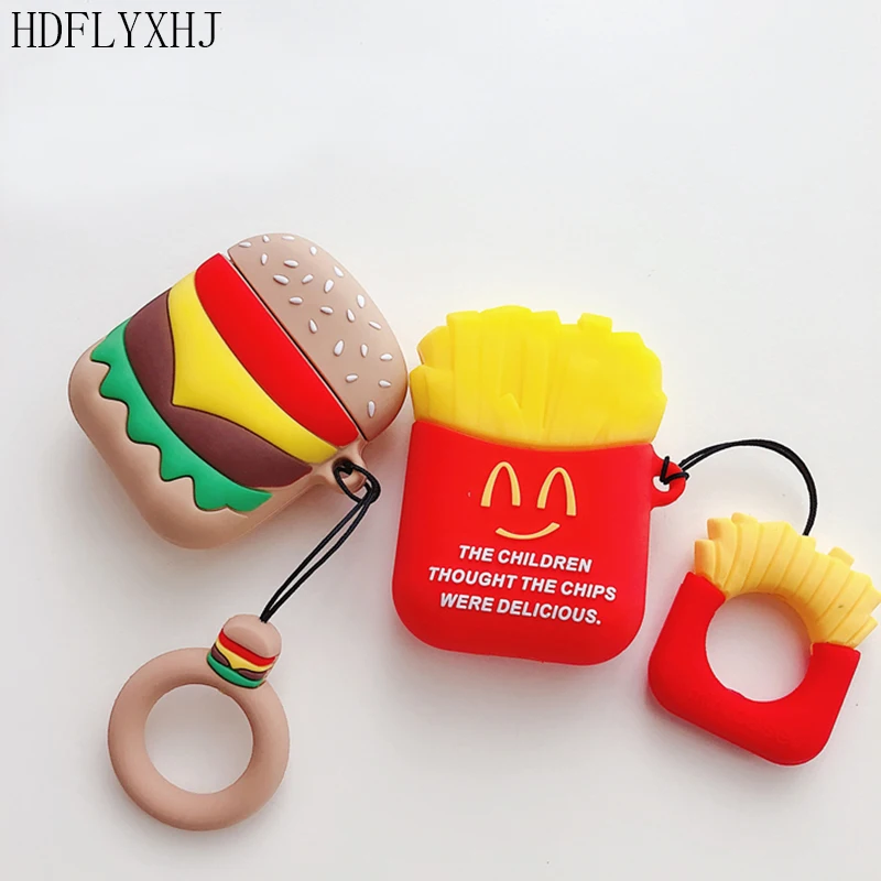 

HDFLYXHJ 3D Cute Cartoon Hamburger Chips For Apple Airpods Case Finger Ring For Apple AirPods Bag For Apple Airpods Charging Box
