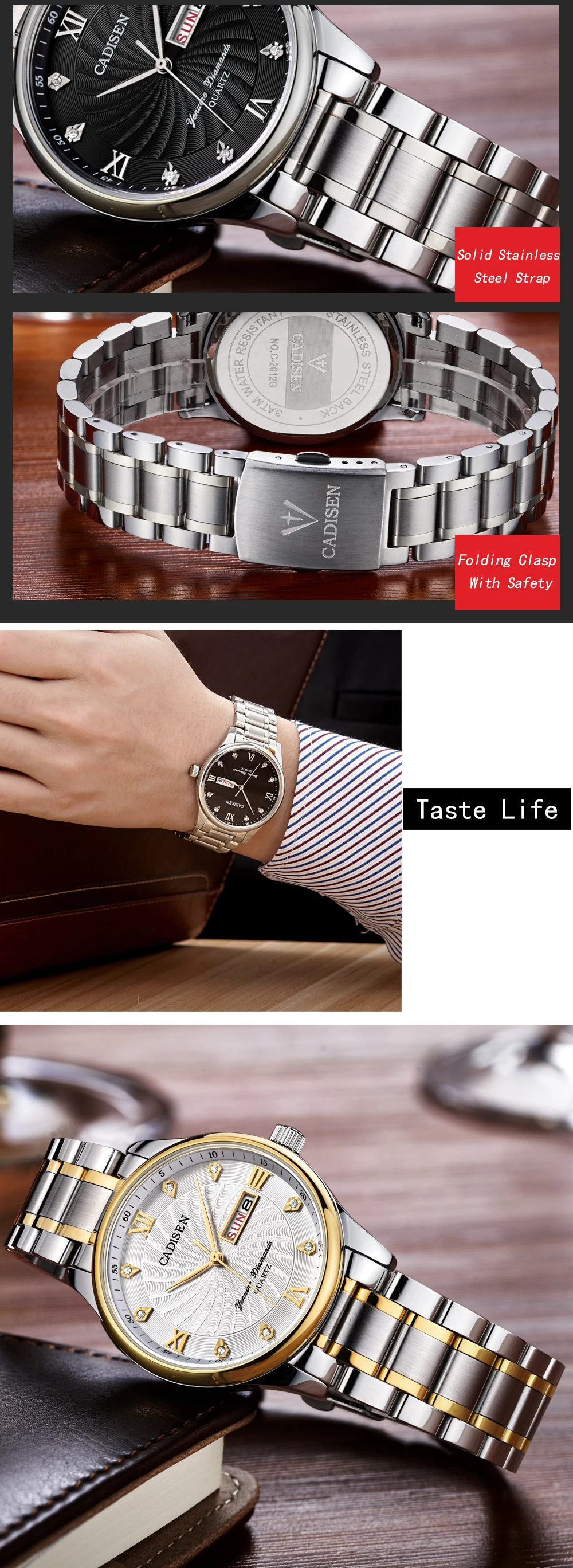 Cadisen люксовый бренд нержавеющая сталь дисплей дата водонепроницаемые мужские s кварцевые часы бизнес часы мужские часы Relogio masculino