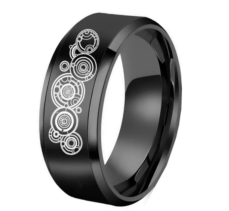 Мужское кольцо из титановой стали GELICITY Doctor Who черное обручальное черного цвета