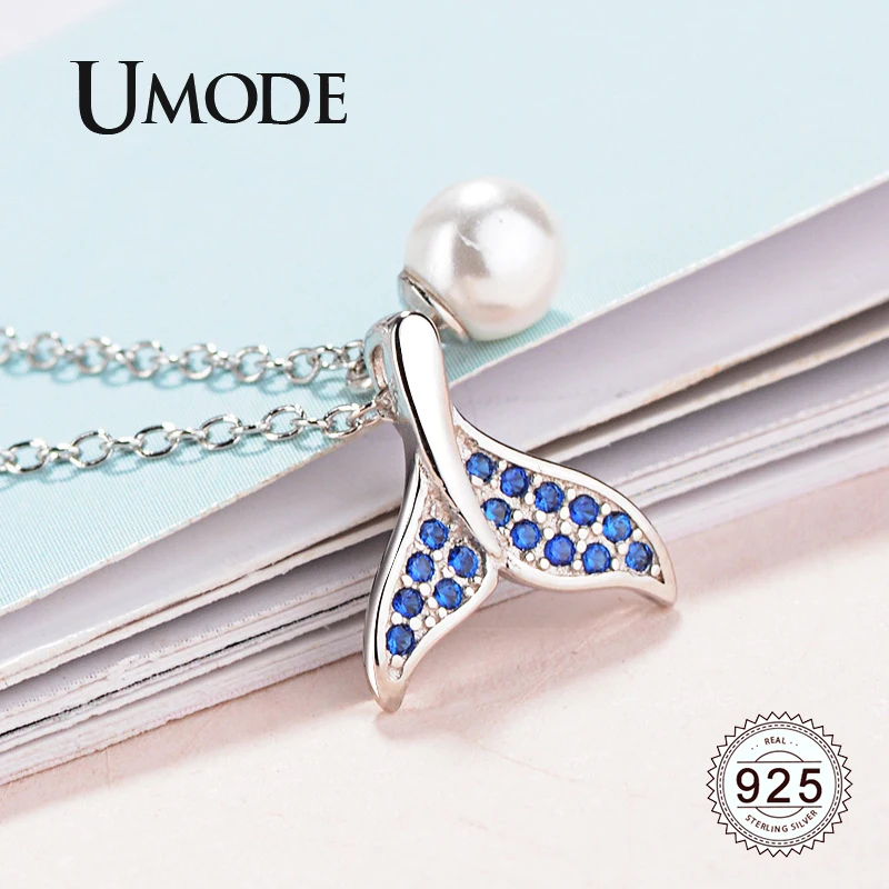 UMODE хвост русалки настоящий природный жемчуг 925 стерлингового серебра ожерелья для женщин Милые простые серебряные 925 кулон ювелирные изделия LN0463