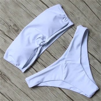 

Sexy Bandeau Swimsuit Women Solid Bikini Set Padded Bikini Thong Bathing Suit Female Strapless Swimwear Summer Swimming Suit