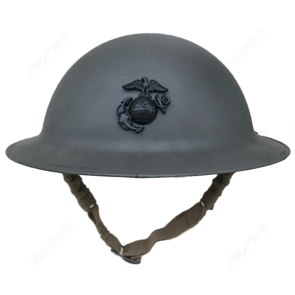 США WW2 M1917 шлем Zc49 с WW2 USMC значок серый