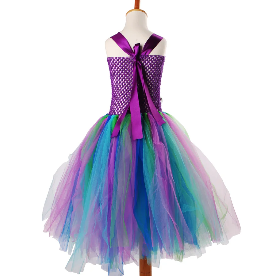 Peacock Flower Girl Tutu Dress Turquoise and Purple Tulle Wedding Dress Kids Purim Party Ball Gown Elegant Princess Prom Dress (10)