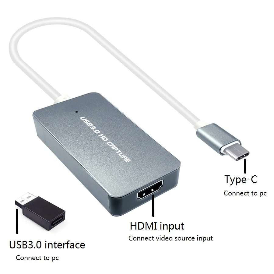 UVC HDMI to USB3.0 type-c video capture card, convert HDMI set-top-box
dvd Monitor to USB3.0 computer Andriod phone, 1080P60FPS