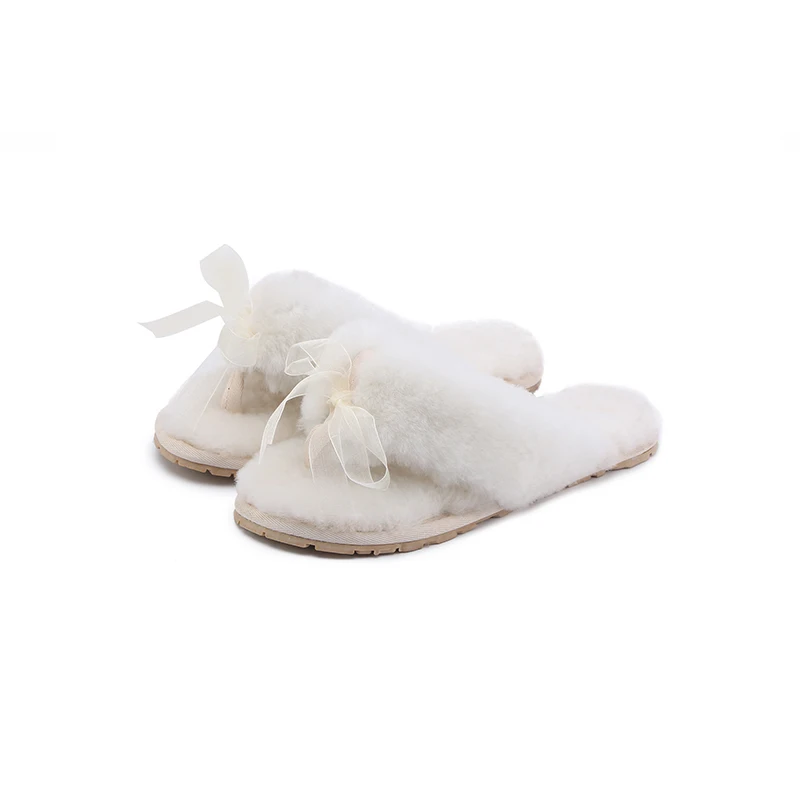 Женские зимние тапочки с подкладкой из натурального овечьего меха и шерсти; зимняя домашняя обувь для отдыха; домашние тапочки; цвет темно-синий, красный, chinela - Цвет: White