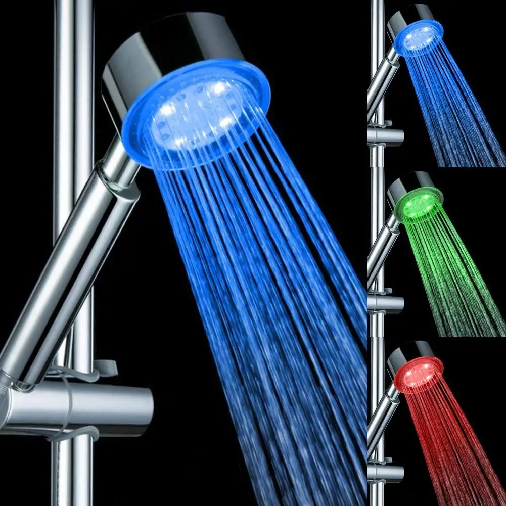 

3 Colors LED Showerhead Bathroom Handheld Bath Sprinkler Water Glow LED Top Shower Head Temperature Sensor Shower Heads Douche