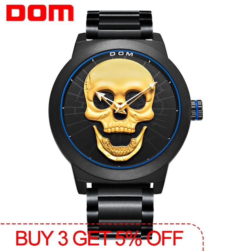 Мужские часы DOM Cool Bone, роскошный бренд, M-1231, креативные часы, черные мужские часы, Череп, стиль, кварцевые мужские часы, relogio masculino