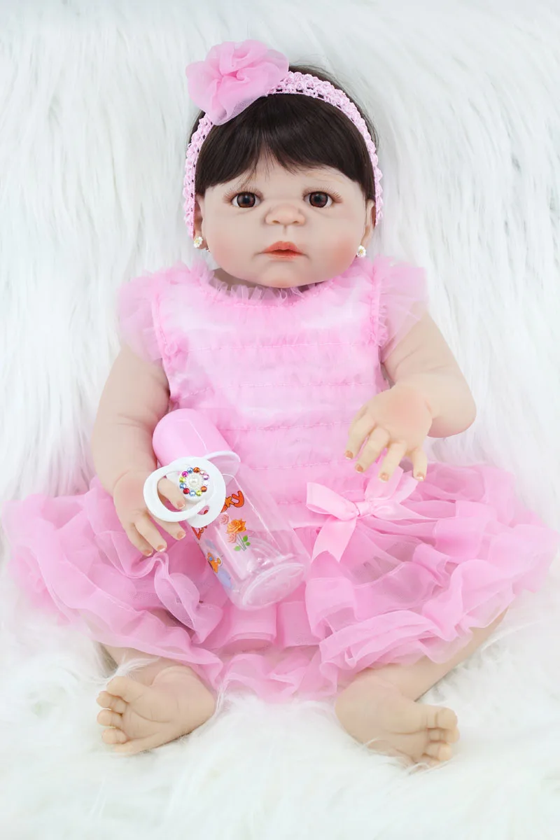 2" полный Силиконовый Bebe Reborn Girl Lifelike 55 см виниловые куклы для новорожденных малышей водонепроницаемый тело мальчик и девочка рост партнер