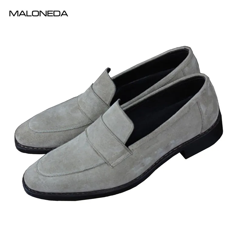 MALONEDA Brand 100% Full Genuine Leather Handmade Cow Suede Mens Loafers Slip On Grey Casual Shoes With Goodyear Handcraft | Обувь