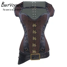 Burvogue 3 Pcs & 12 Steel Bones Corset Overbust Steampunk Corset Women Waist Trainer Sexy Gothic Corset Top Slimming Corselet
