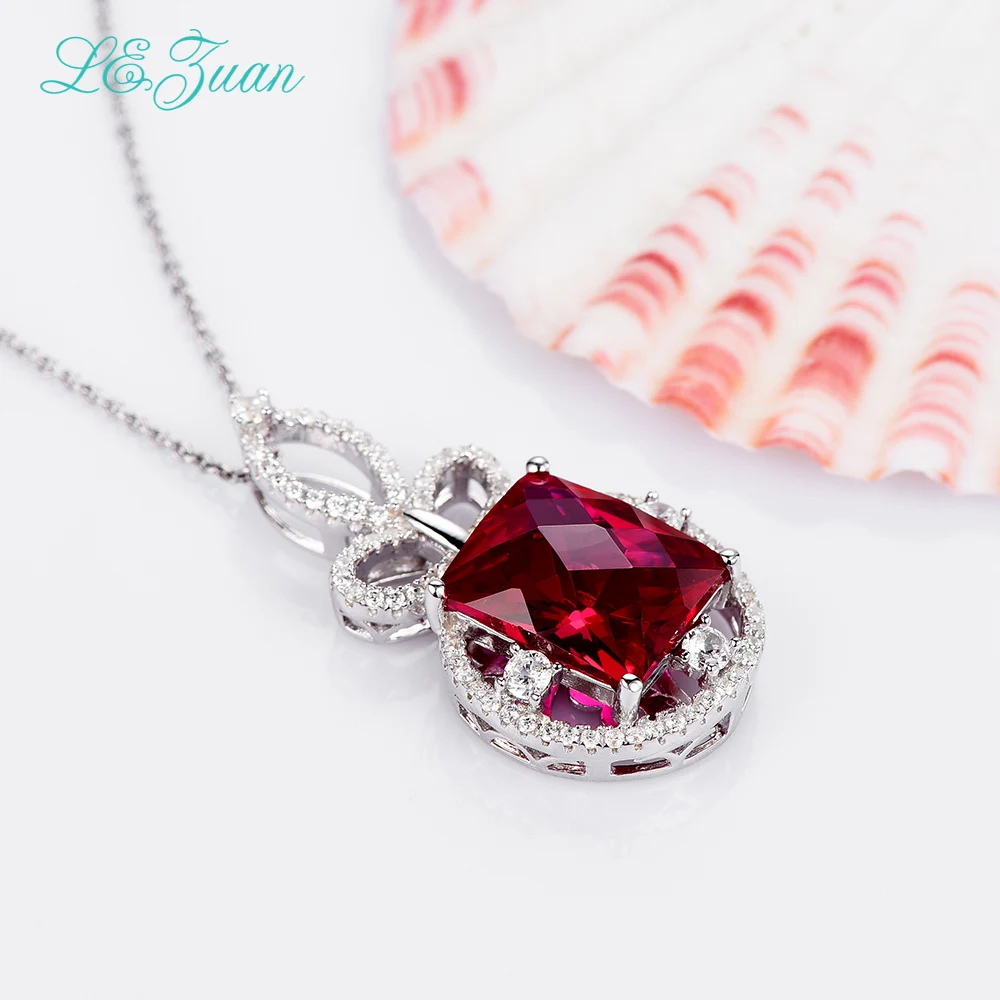 

l&zuan Trendy 6.37ct Red Stone Luxury Pendant &necklace For Women Real 925 Sterling Silver Jewelry Necklaces For Women