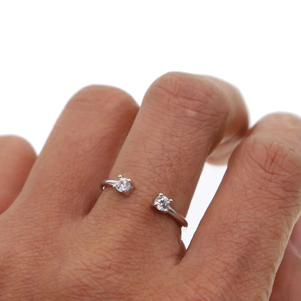 Настоящее 925 Серебряное миди двойное cz проложенное открытые, кольца на палец для женщин Kunckle кольцо ювелирные изделия подарок на день Святого Валентина тонкое крошечное кольцо