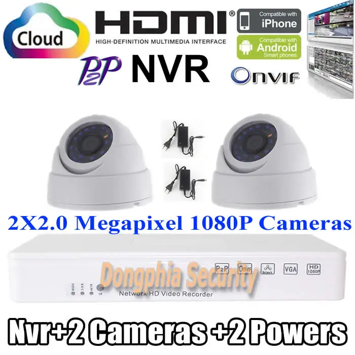 

2.0MP 4CH 1080P wired IP Camera Security System kit 1080P indoor Dome IP Cameras P2P 1080p CCTV NVR System Onvif PC&Mobile View