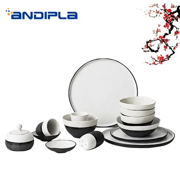 

7/16PCS/Lot Japanese-style Mobai Coarse Pottery Tableware Set Spaghetti Plate Rice Soup Noodle Bowls Home Dinnerware