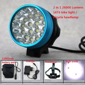 

Rechargeable Bike Light 26000LM 16xCree XML T6 Cycling Led Headlight Flashlight Bicycle Accessories + 8.4V 18650 Battery Pack