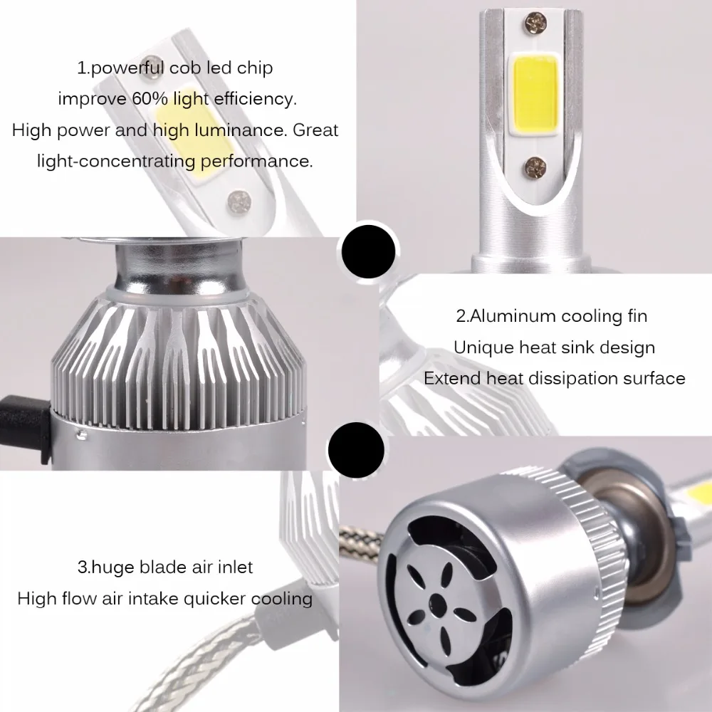 AutoEC комплектом 20 шт. 72 Вт COB H7 H1 H4 H3 H11 H8 9005 9006 9007 9012 880 C6 лампы фары автомобиля лампы для передних фар 6000K светодиодная лампа# LN62