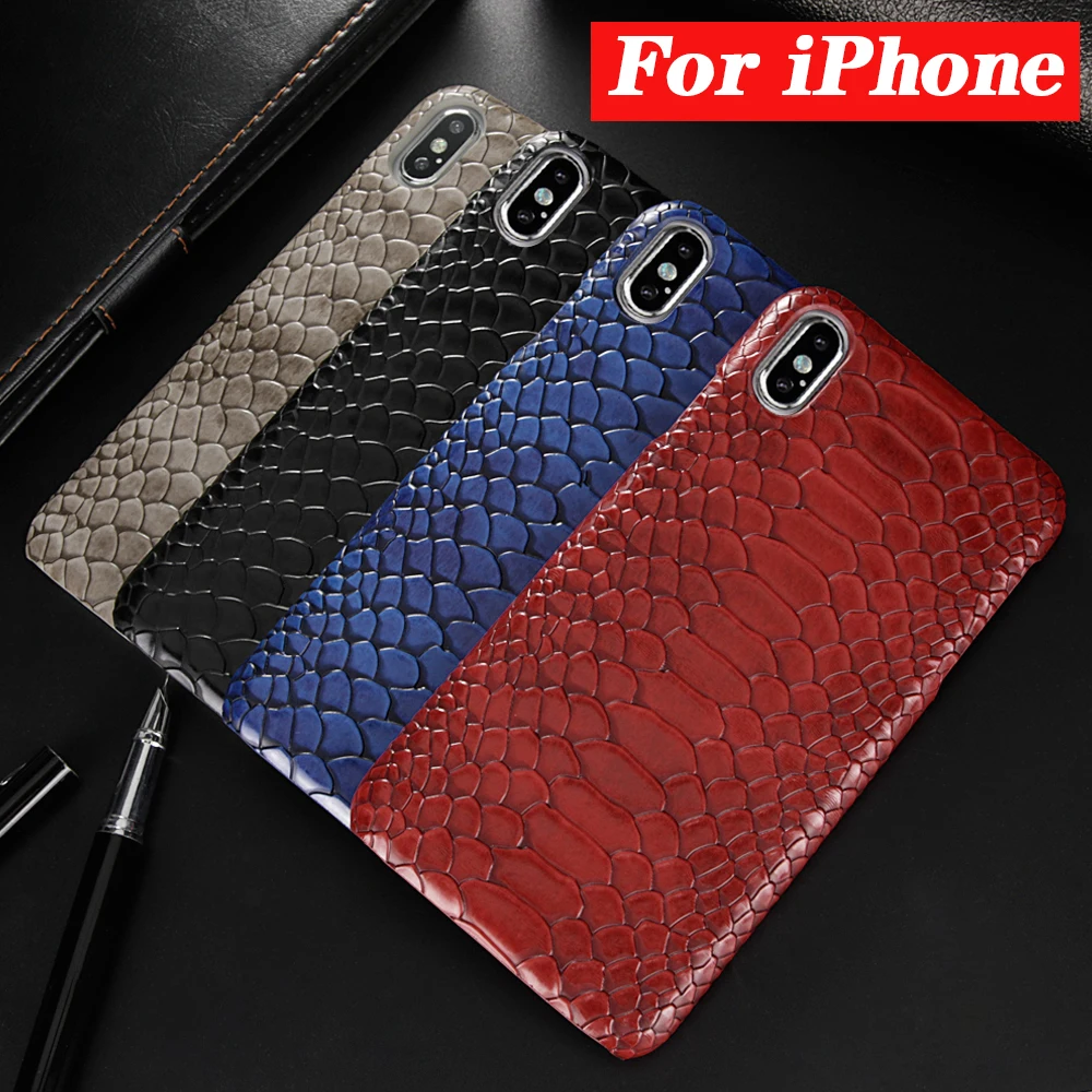 

Snake Skin Leather Phone Case for iPhone X XR XS Max 8 7 6 6s Plus Luxury Leather Back Cover Crocodile Snake Texture Cases