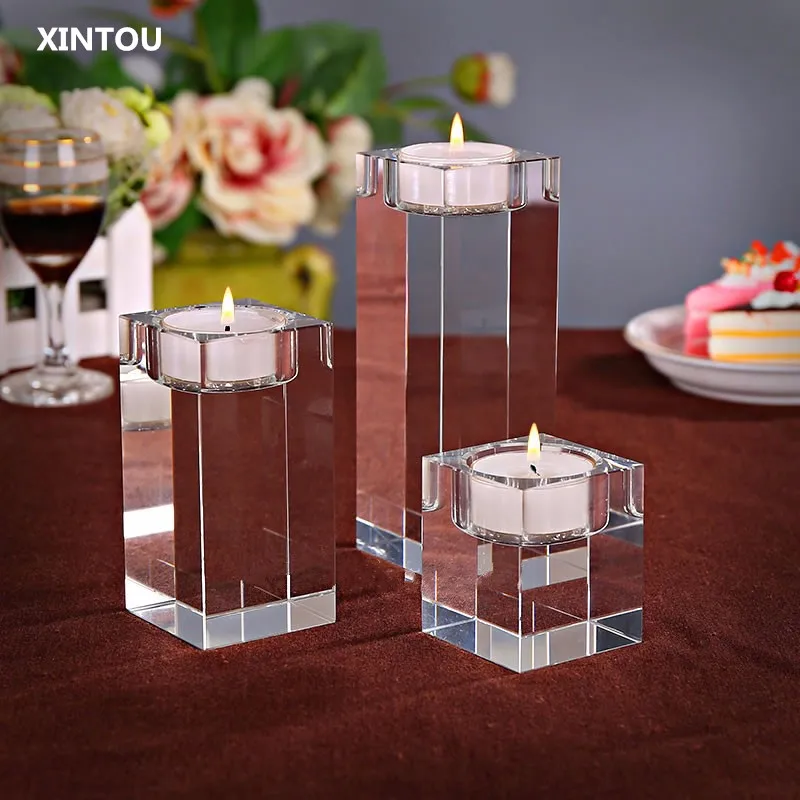 

XINTOU K9 Crystal Glass Candle Holder Birthday,Wedding Tealight Candlestick Home Decoration Accessories Cube Candles lamp stand