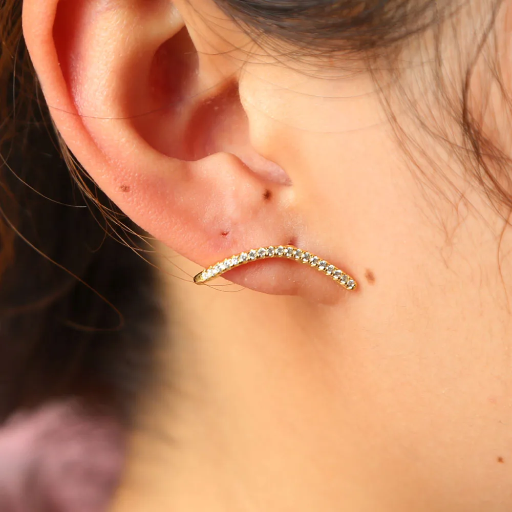 

2018 unique design cz bar stud 925 sterling silver anti allergy lovely curved bar fashion jewelry for girl gift earring