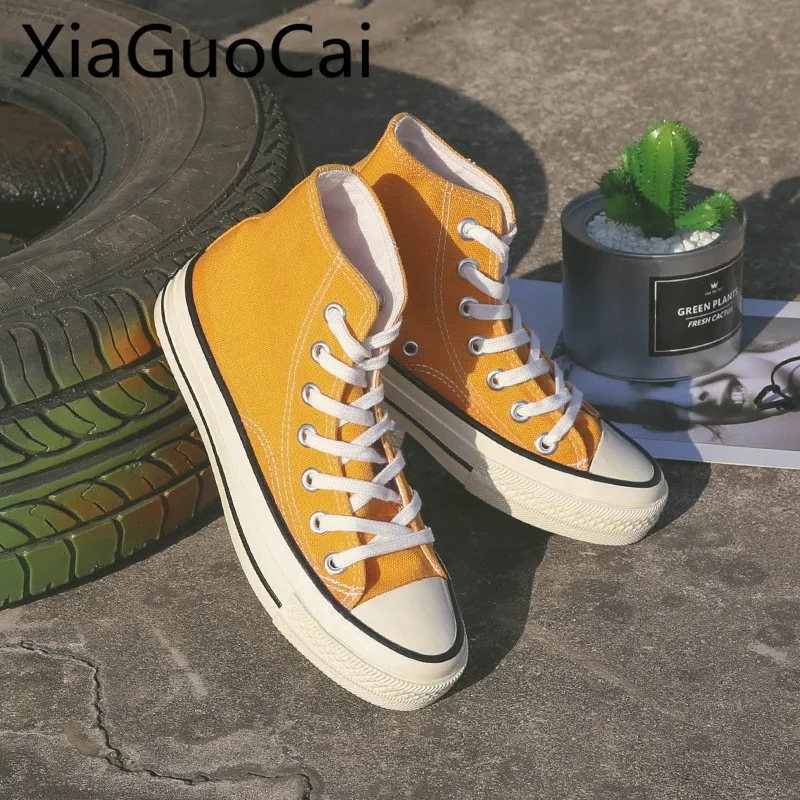 Hot Sale Newest Style Women Canvas Shoes Yellow Flat High -5436