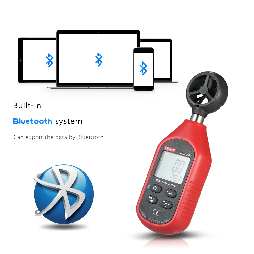UNI-T UT363BT измеритель скорости ветра цифровой Bluetooth карманный размер Анемометр измерение термометр Мини Ветер метр Анемометр
