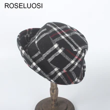 ROSELUOSI осень зима шерсть плед Панама шапки для женщин плоский верх толстые теплые Защита от солнца повседневное сомбреро Pescador