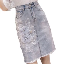 jean skirt with pearls