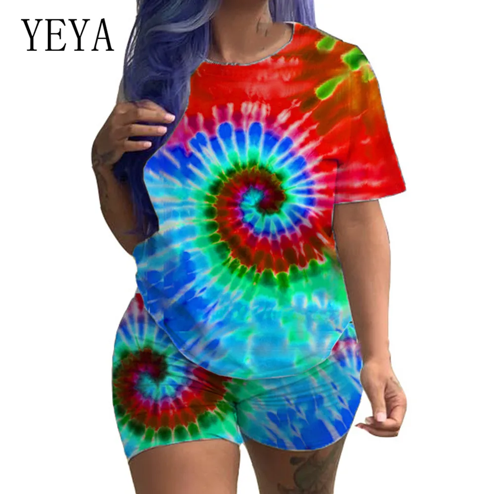 YEYA 2 Pieces Sets Tie-dye Positioning Casual Personality Jumpsuits Elegant Vintage Print Casual Romper Woman Jumpsuit Overalls