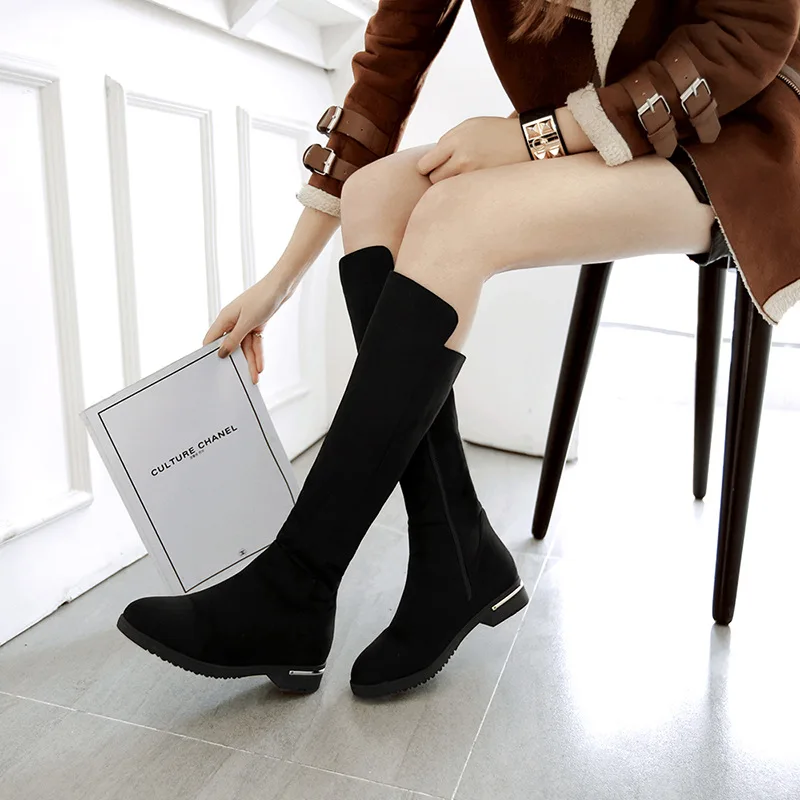 

The female winter 2017 new plus velvet flat thin tube high boots stovepipe matte Suede Boots female Knight