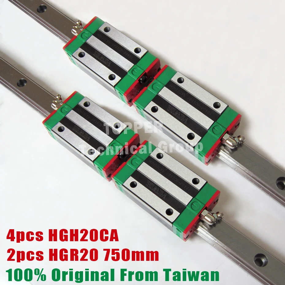 HIWIN HGH20 4pcs HGH20CA linear slider with 2pcs 750mm guide rail HGR20
