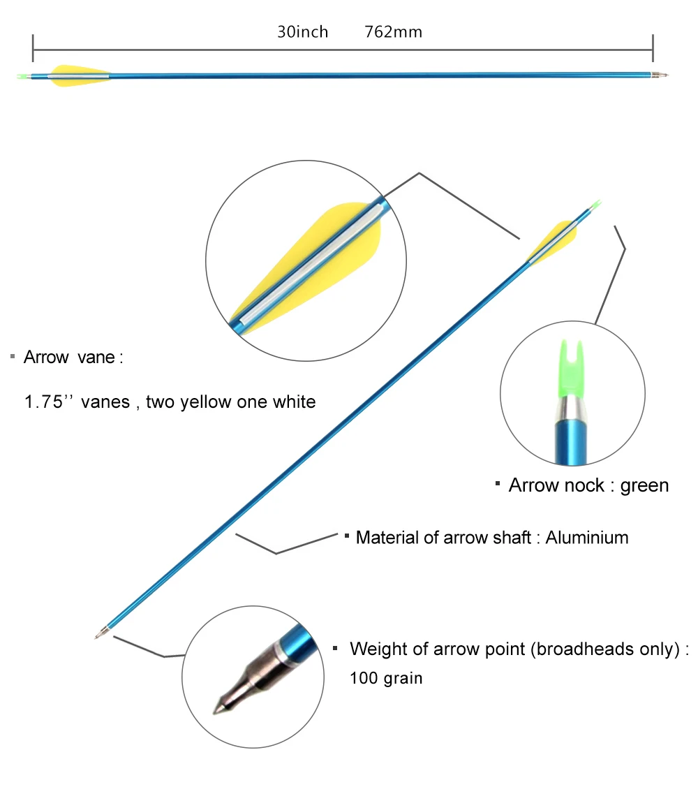 PANDARUS вытачки 6/12/24 шт./лот 30 дюймов позвоночника 500 Алюминий стрелка с BlueYellow белый для изогнутый/соединение луков для охоты стрельба из лука