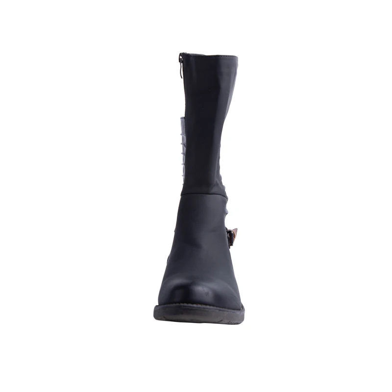 LALA IKAI/зимние женские сапоги; черные сапоги на молнии с пряжкой на среднем каблуке из искусственной кожи с круглым носком; женские сапоги до середины икры в западном стиле; обувь; 014A2190-45