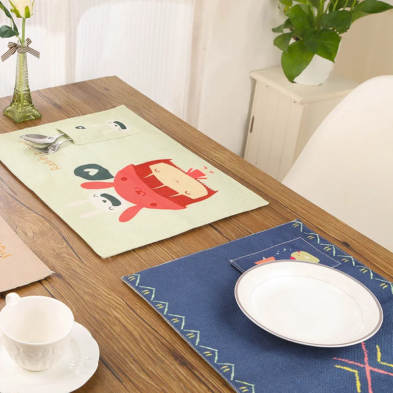 

Cotton Linen Table Mat Children Tableware Placemat Cartoon Foldable Placemats Food Plate Mat For Children Kids Dishes Dinnerware