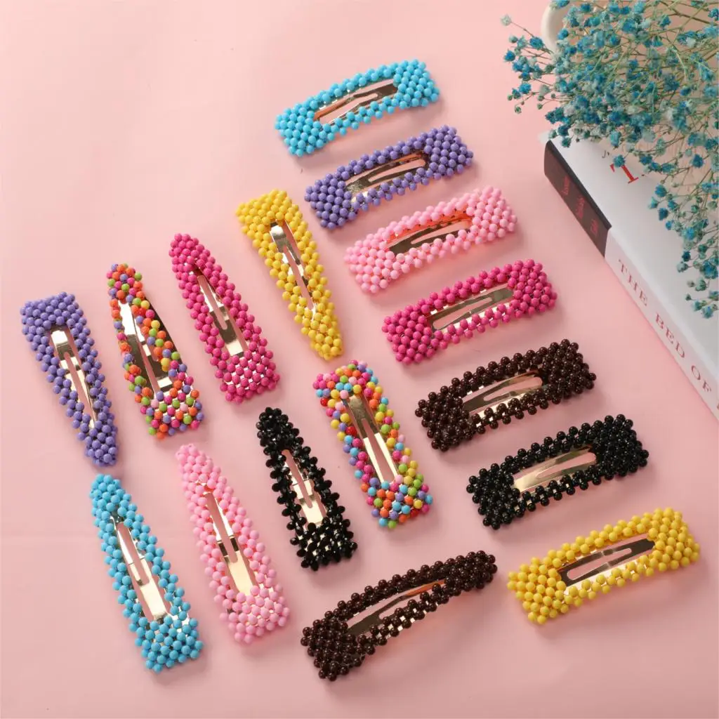 

2019 New Cute Colorful Beads Waterdrop Rectangle Hairpins For Women Girls Headbands Hair Clip Barrettes Fashion Hair Accessories